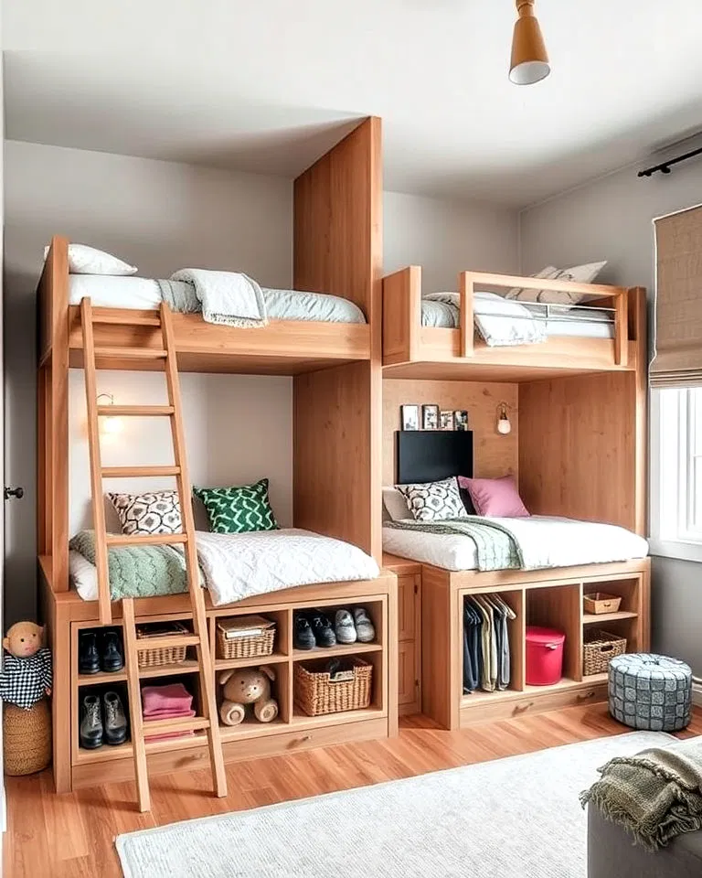 Elevated platforms in shared kids' room