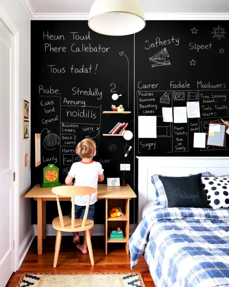 Chalkboard walls in shared kids' room