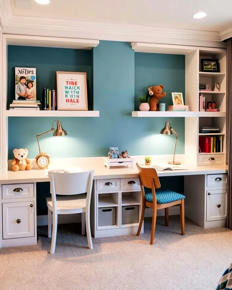 Built-in desks in shared kids' room