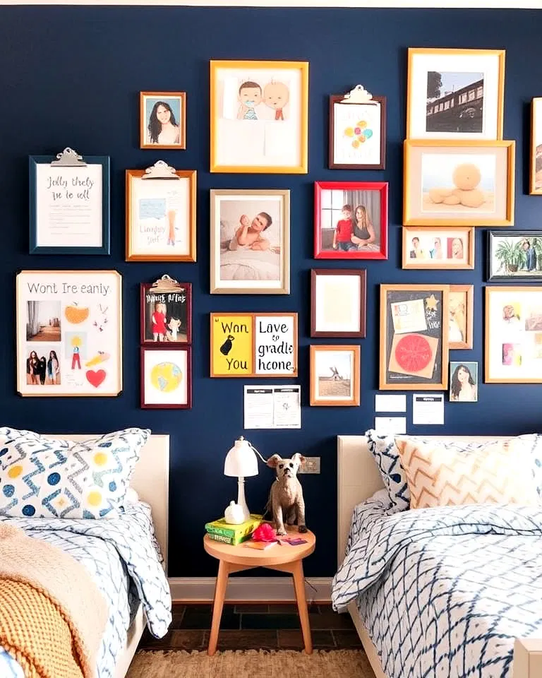 Hanging wall art in shared kids' room