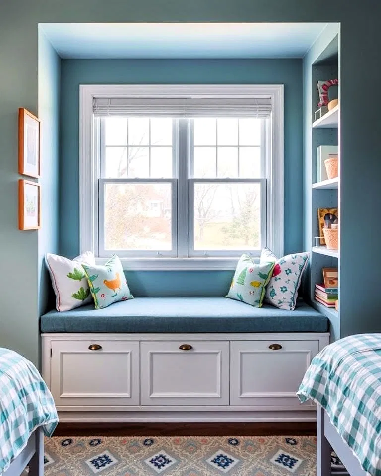 Window seating in shared kids' room