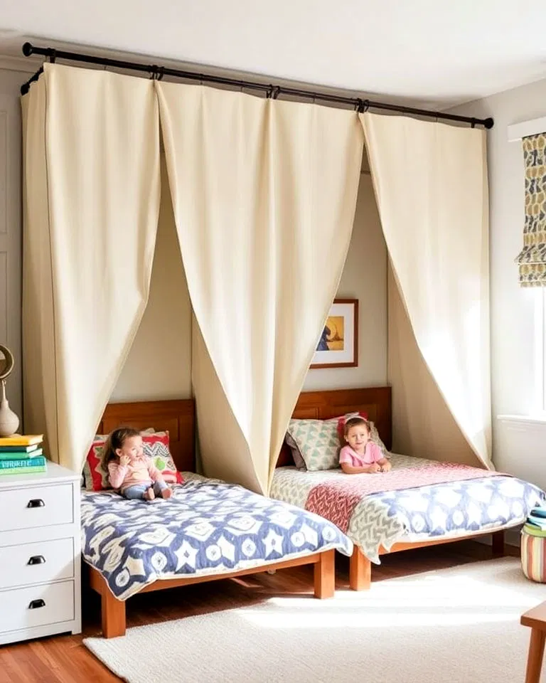 Decorative room dividers in shared kids' room