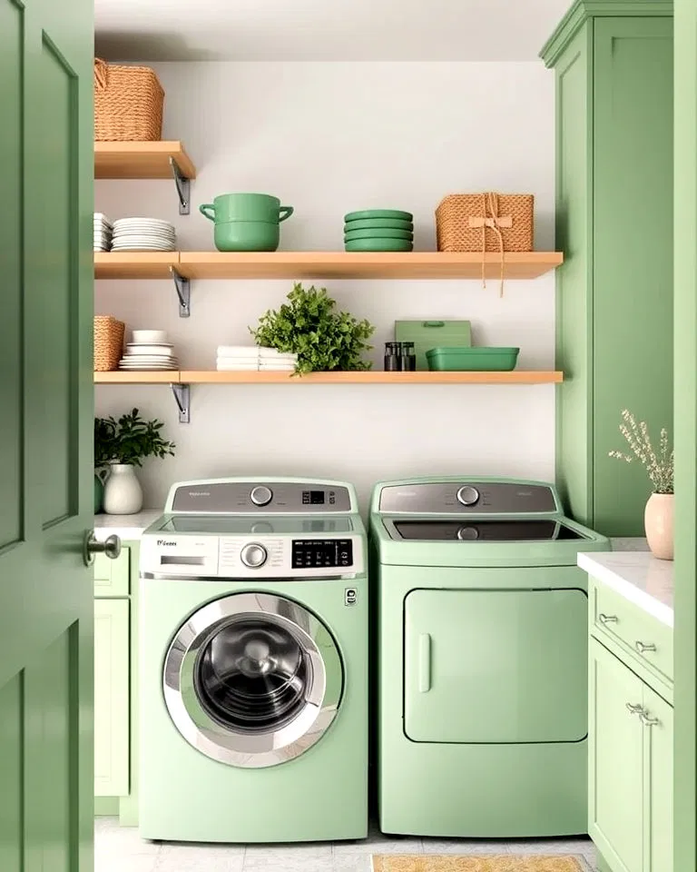 sage green laundry appliances as a bold statement