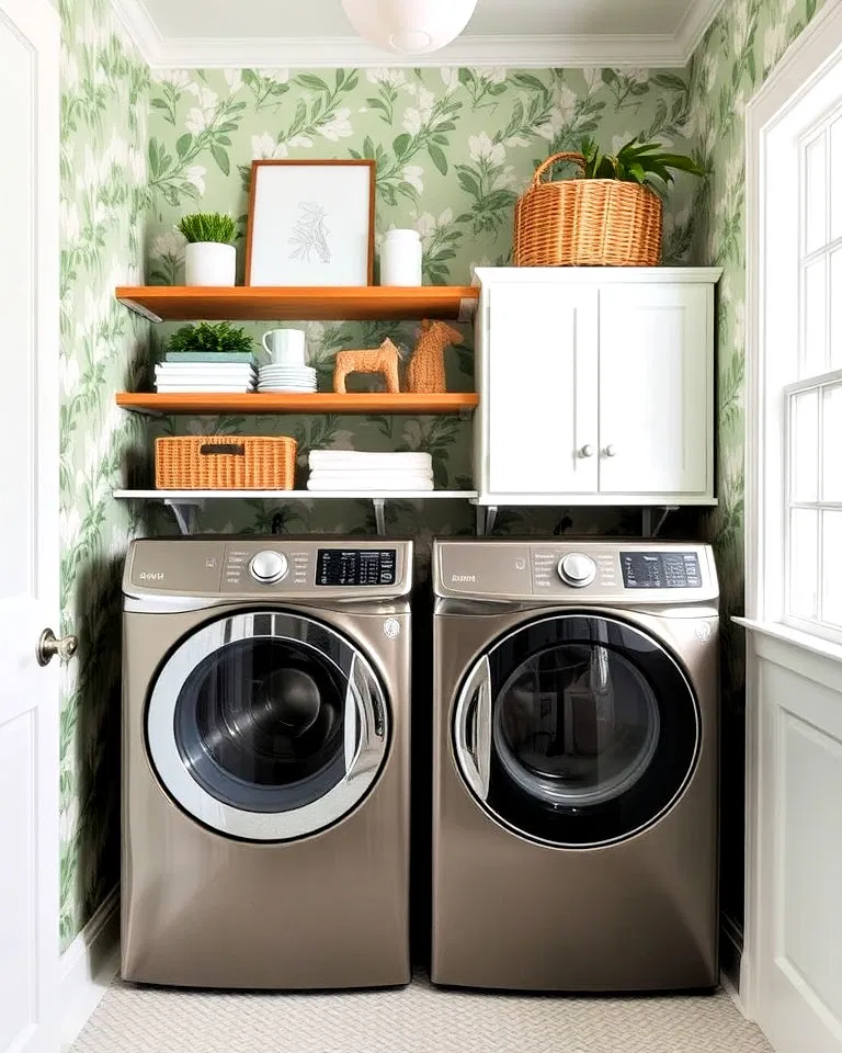 patterned wallpaper to transform your laundry room