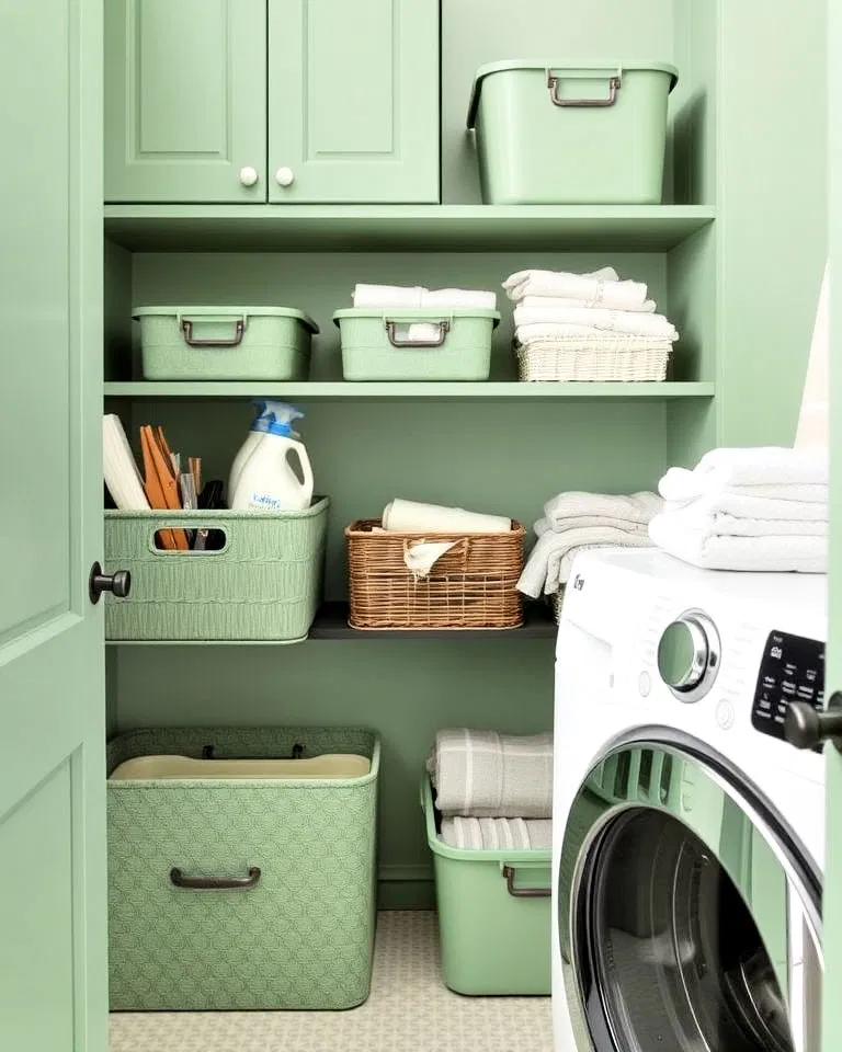 stylish sage green laundry storage bins