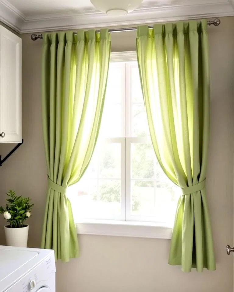 sage green laundry room curtains for a soft touch