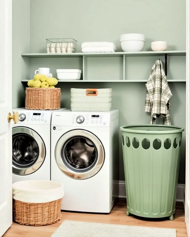 stylish sage green laundry hamper