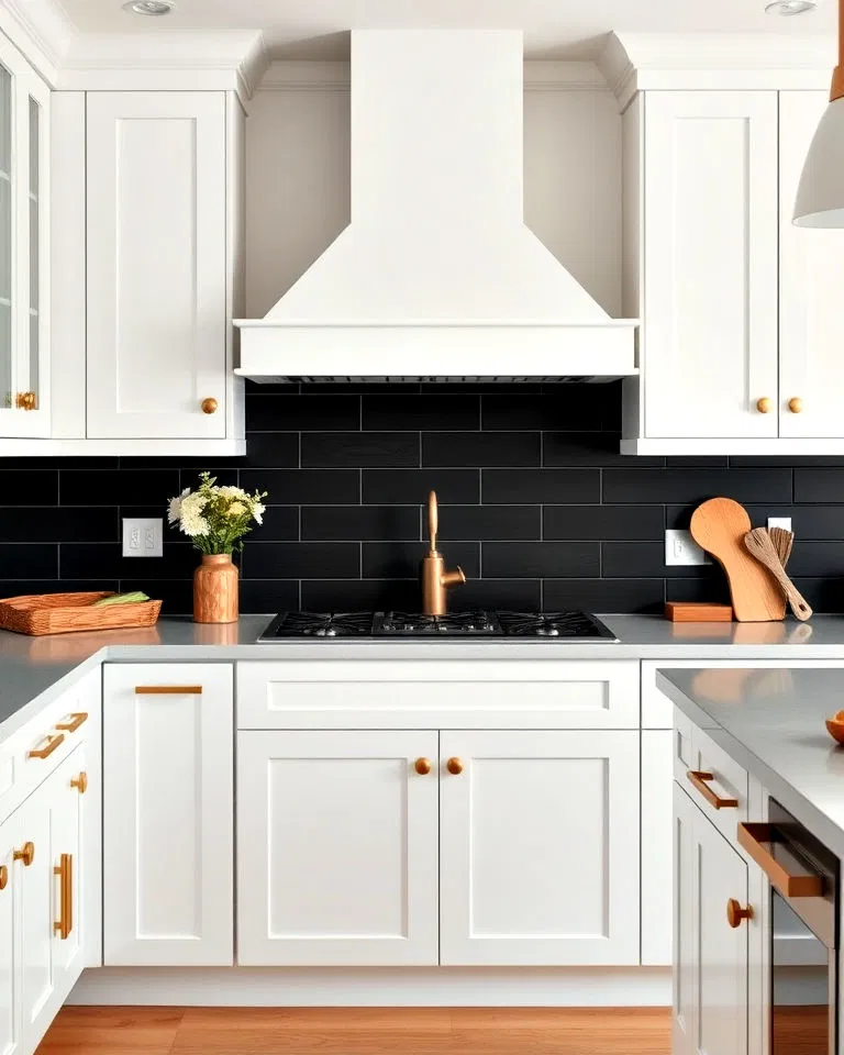 Black shiplap backsplash in white kitchen