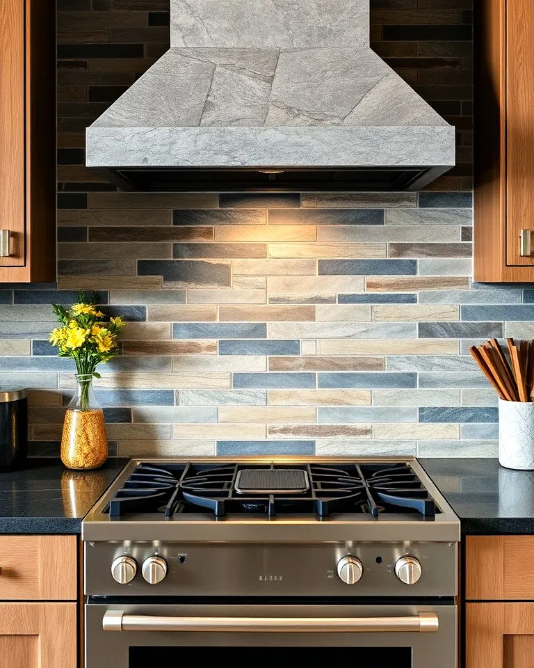Natural slate tiles kitchen backsplash