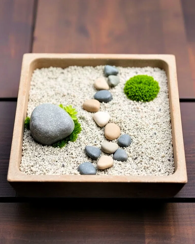 Miniature stone pathway in a small Zen garden