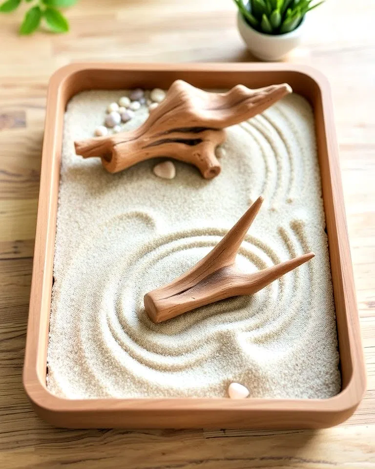 Driftwood and sand Zen garden