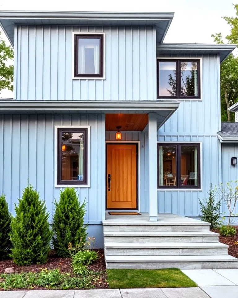 vertical siding panels in light blue