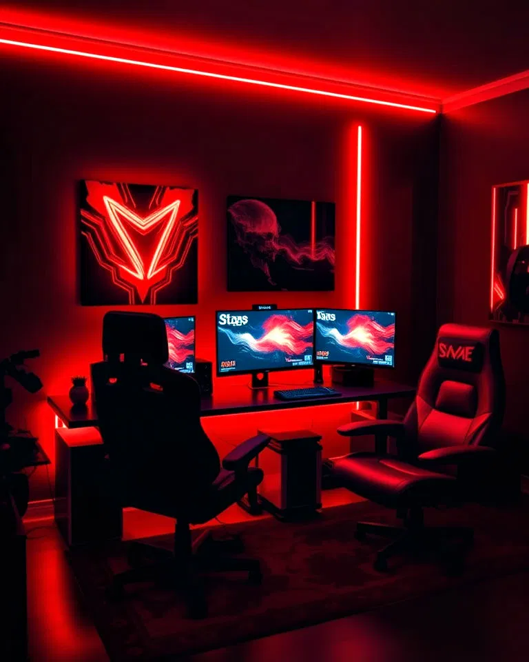 red neon backlit gaming setup