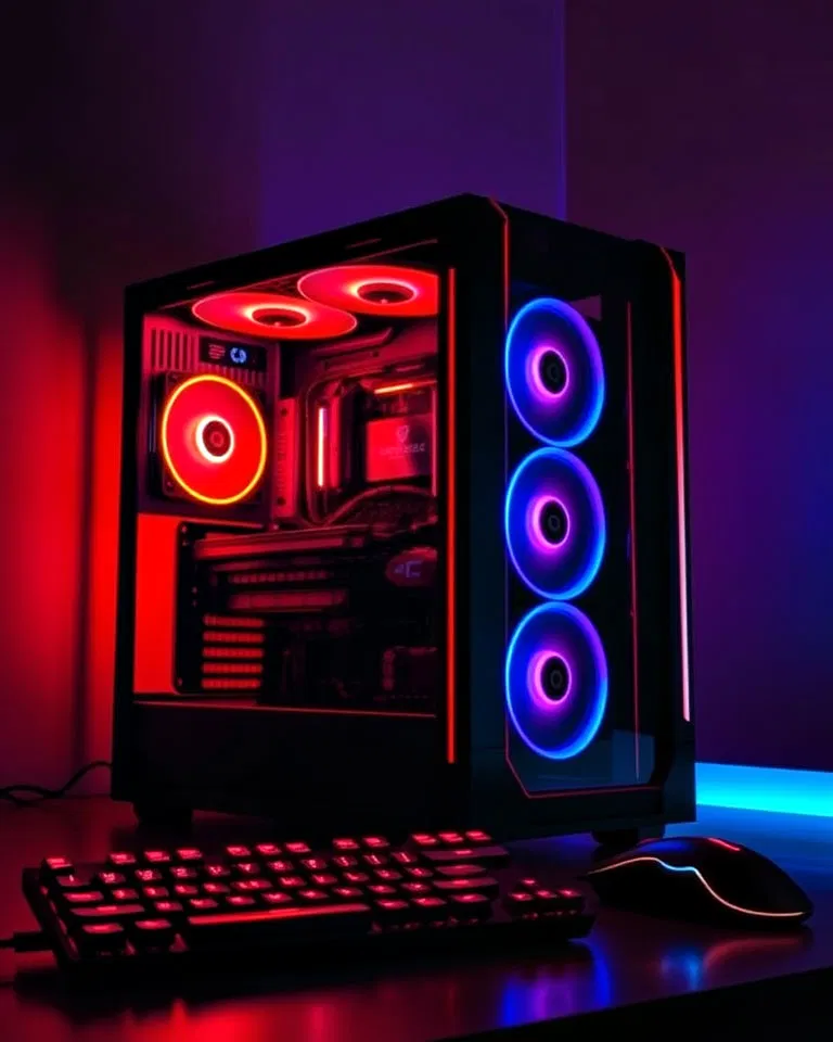 rgb lighting red and black gaming rig