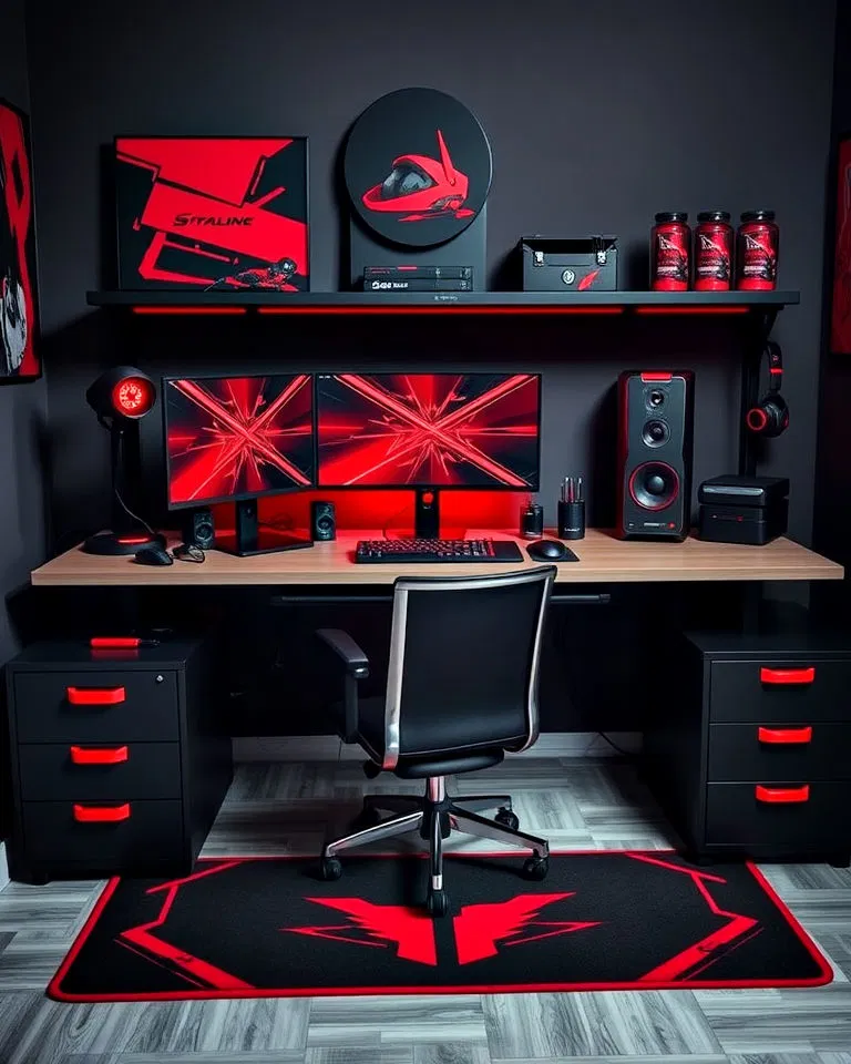 red and black themed gaming accessories
