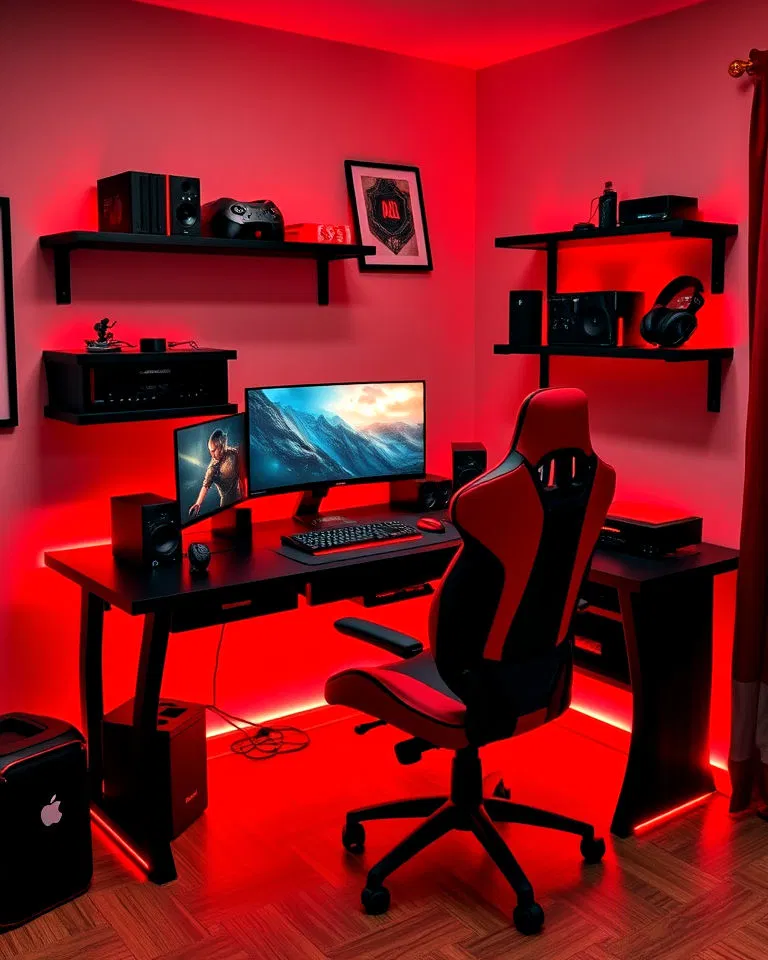 red and black corner gaming station