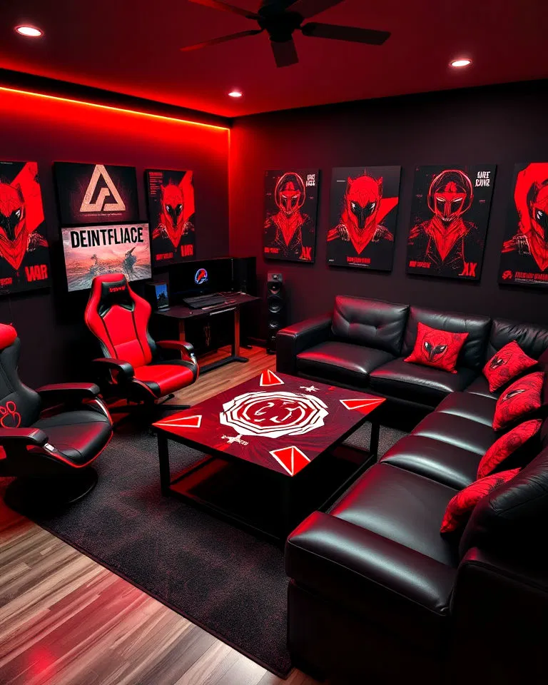 red and black gamers lounge
