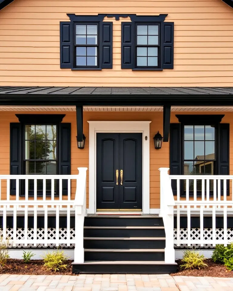 coastal tan house with black trim