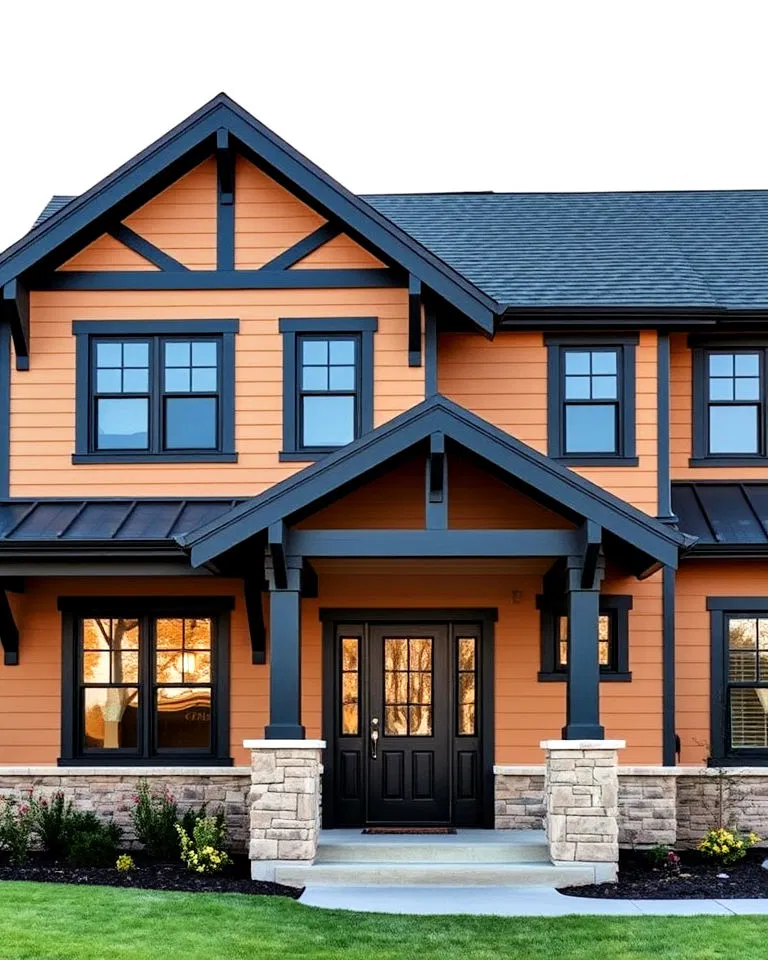 craftsman tan house with black trim