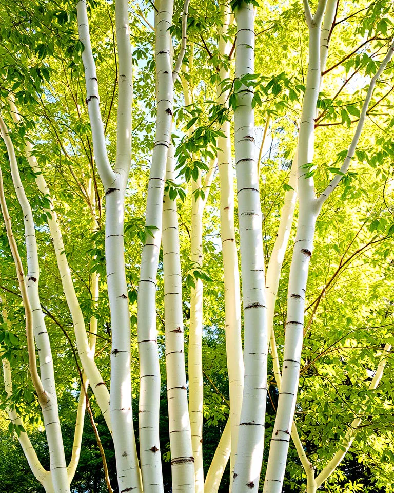 Aspen tree features smooth white bark that glows under sunlight