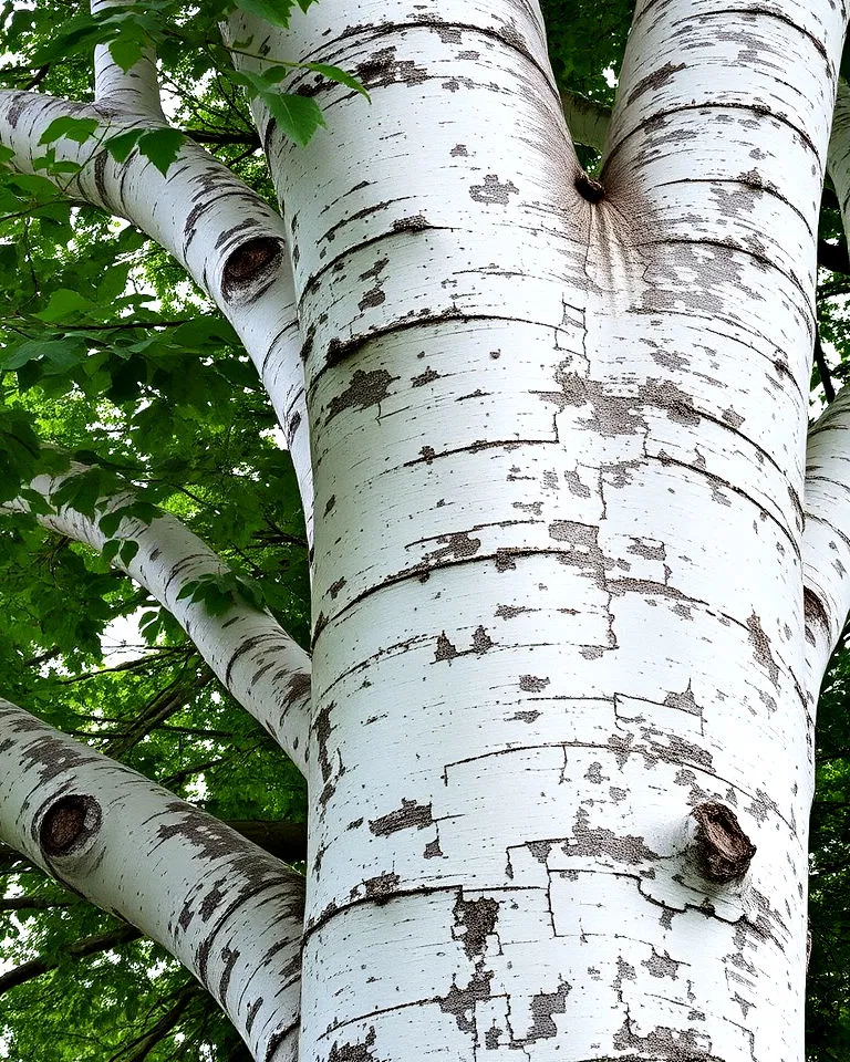 Sycamore tree with mottled white and gray bark