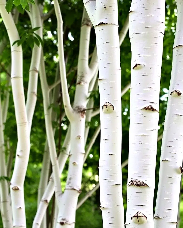 Japanese white birch with smooth white bark and horizontal markings