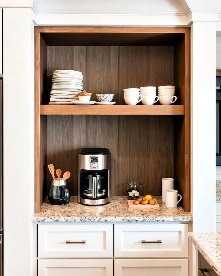 built-in coffee station in kitchen