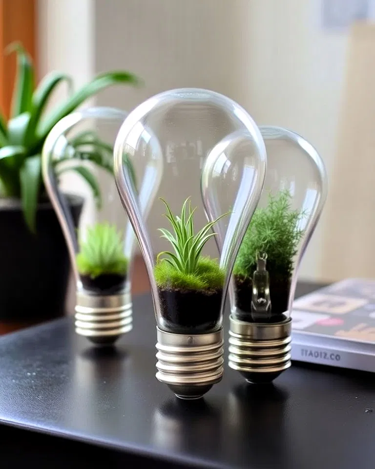 repurposed light bulb terrarium