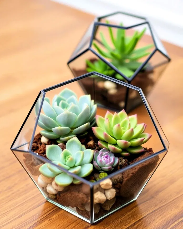 modern geometric succulent terrarium