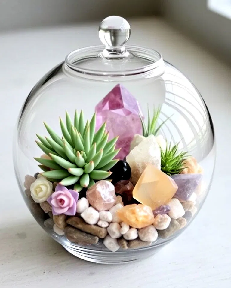 crystal and gemstone terrarium