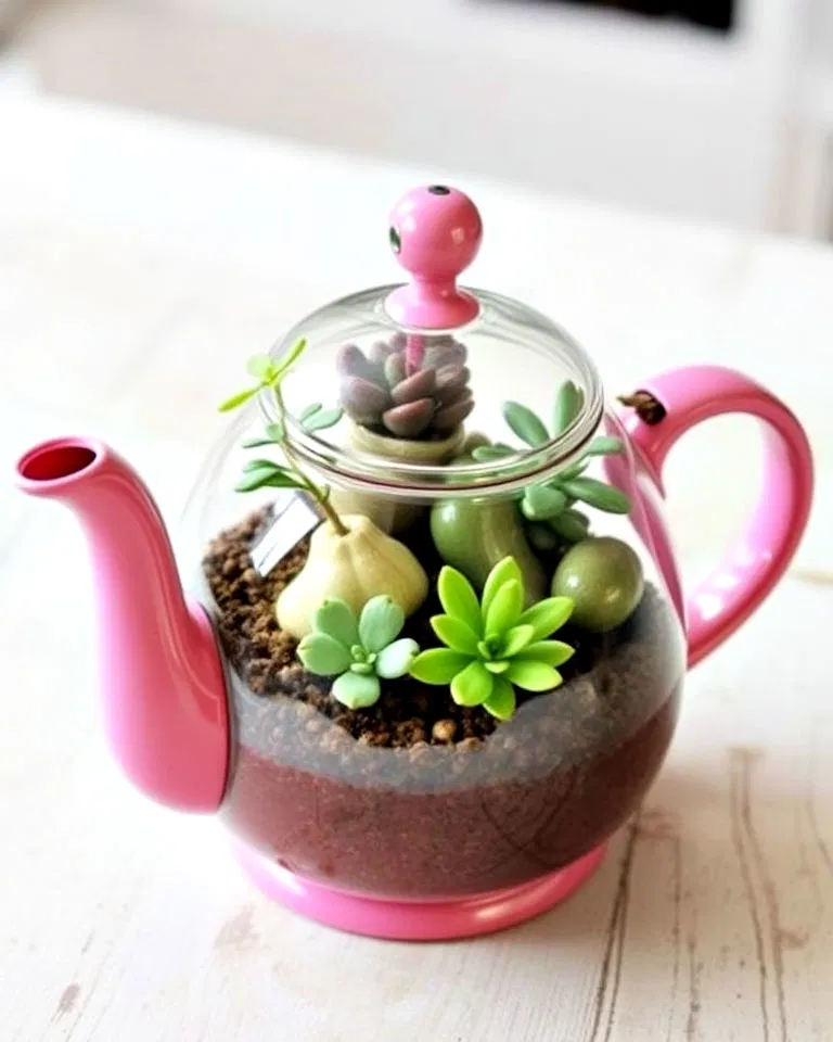 upcycled teapot terrarium