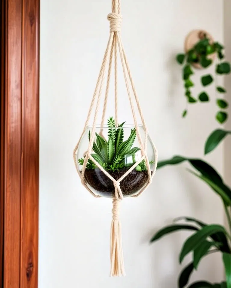 boho macrame hanging terrarium