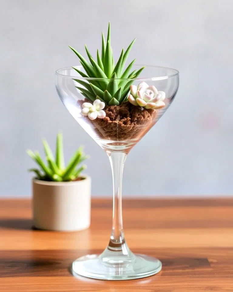 glamorous martini glass terrarium