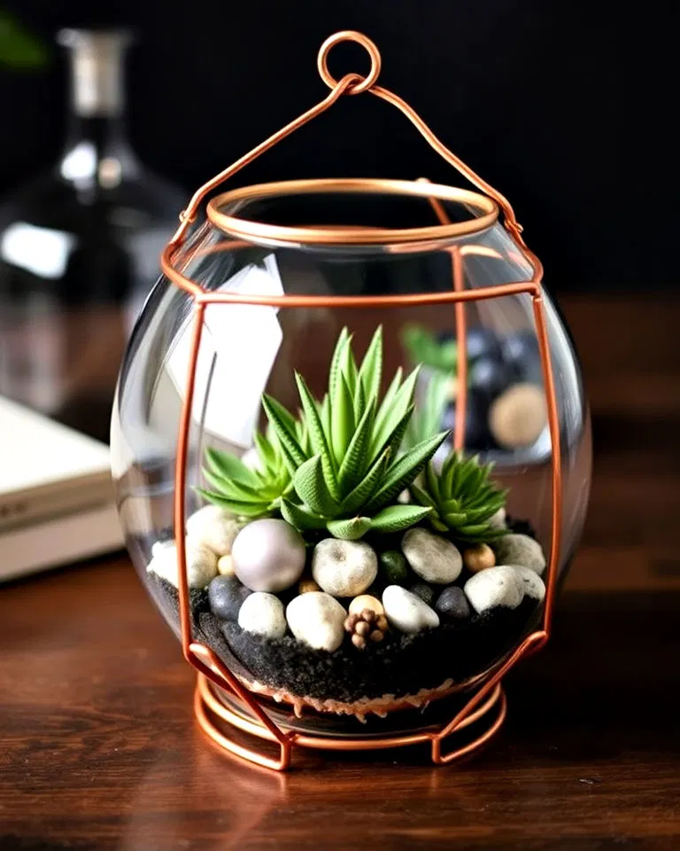 stylish copper frame terrarium