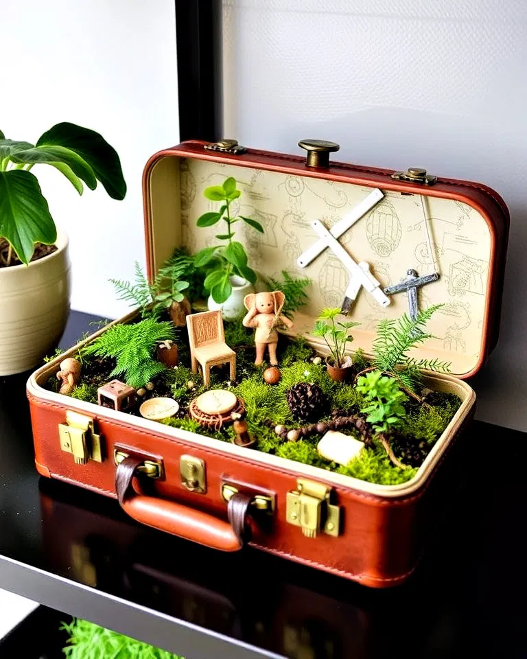nostalgic vintage suitcase terrarium