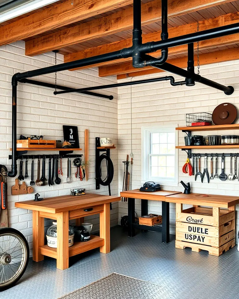 iron pipe fixtures for rustic garage