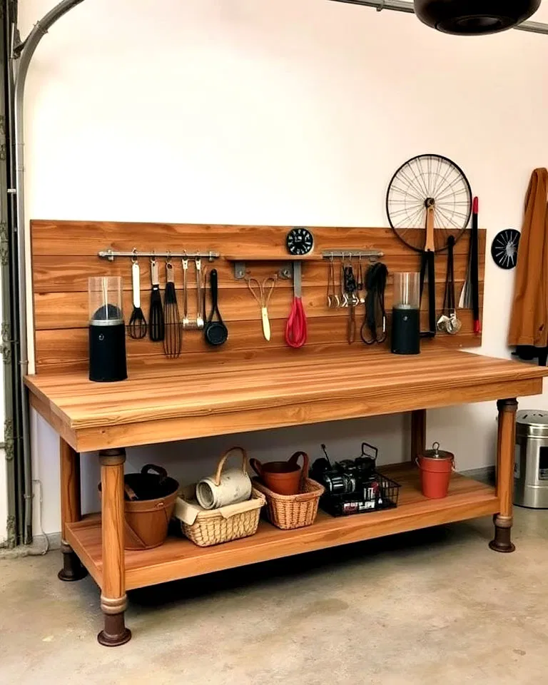 solid wood workbench in garage