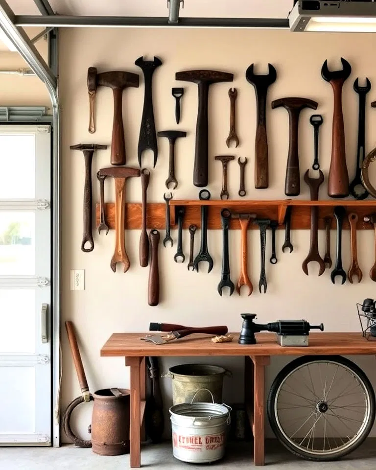 antique tool display in garage