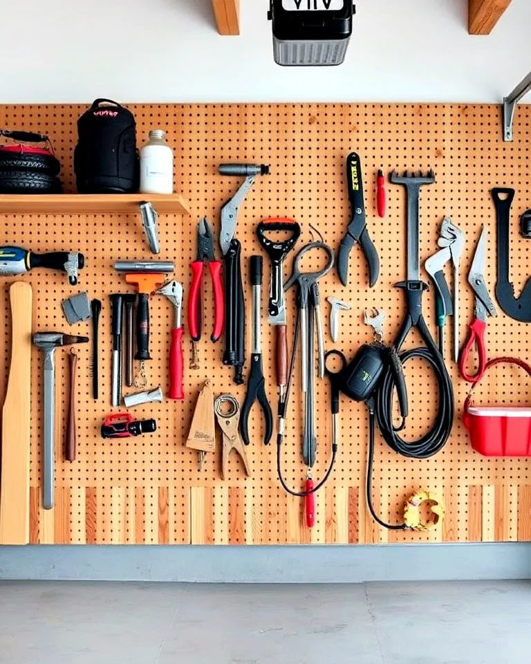 wooden pegboard garage wall