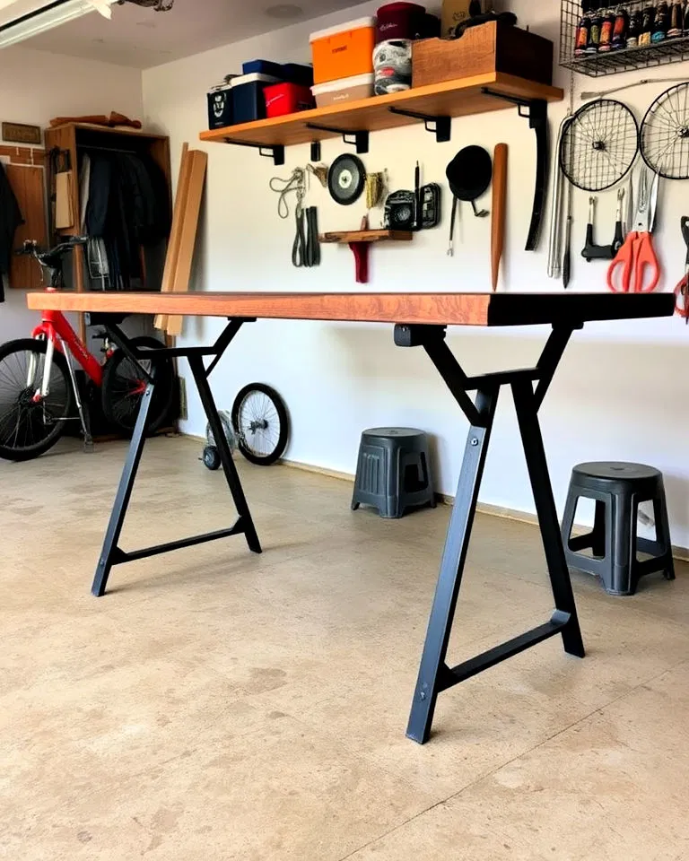 wood and iron work table for garage