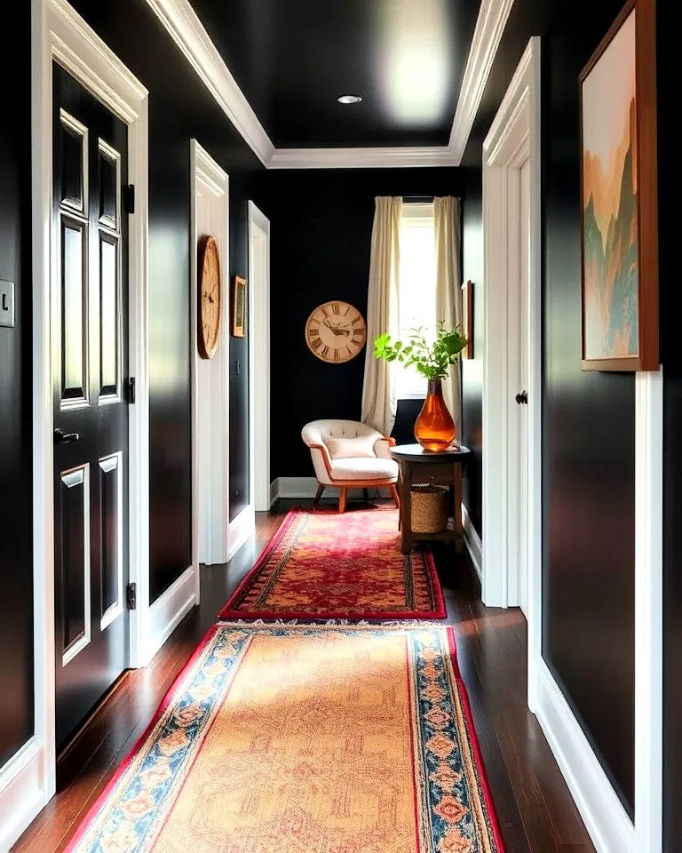 layered rugs in hallway