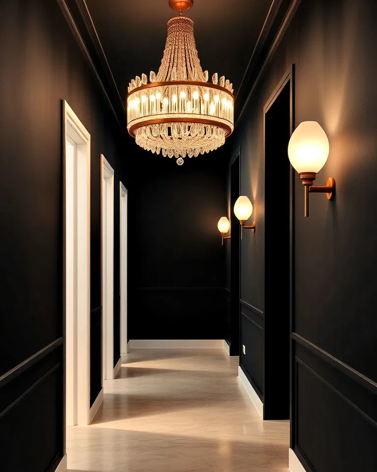 statement lighting in hallway