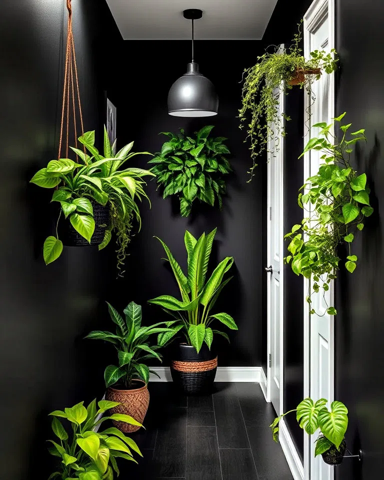 green plants in black hallway