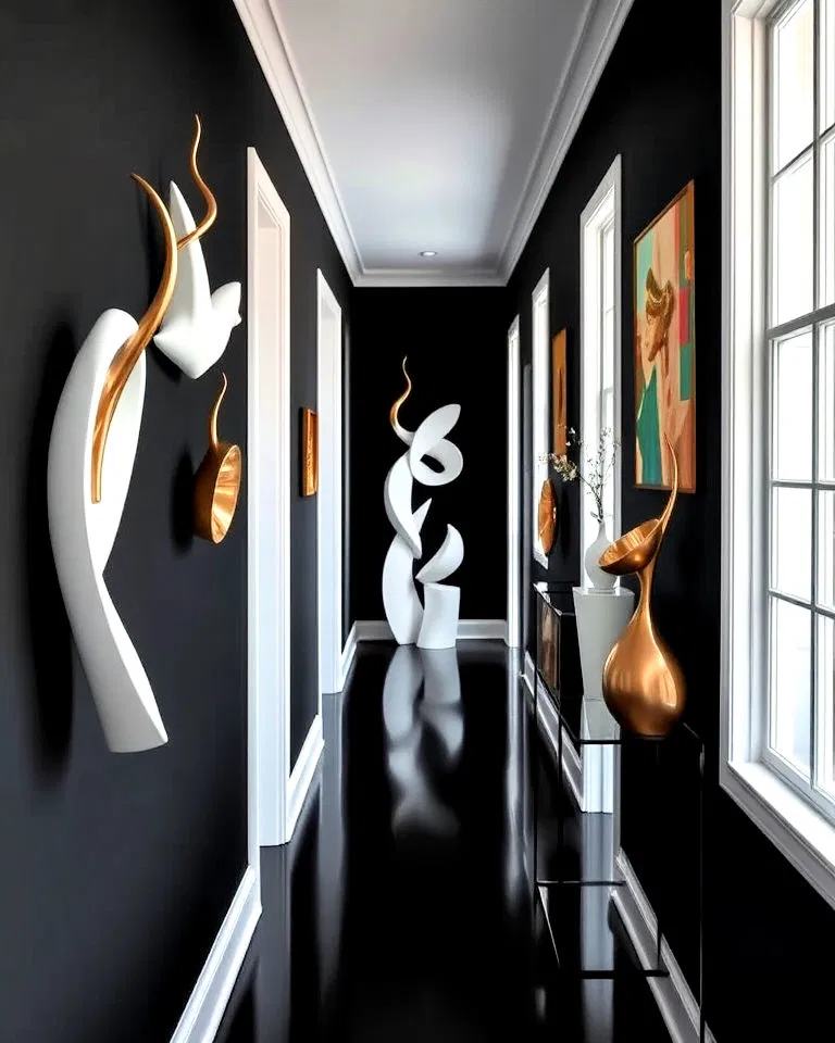 sculptural decor in hallway