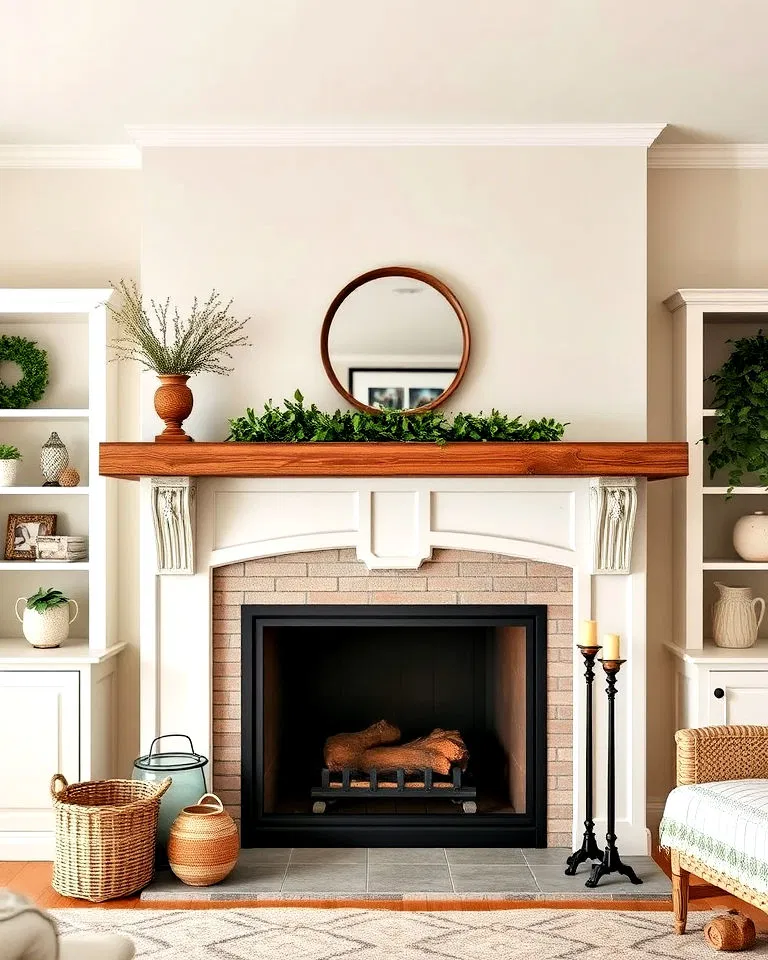 weathered wood mantel fireplace