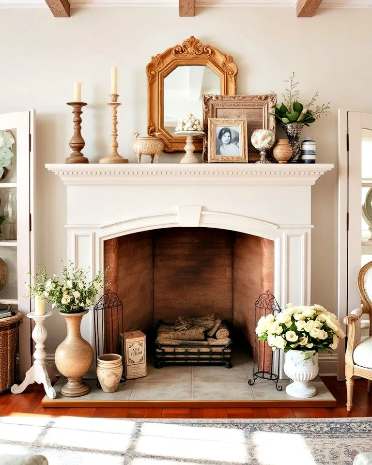 shabby chic fireplace decor