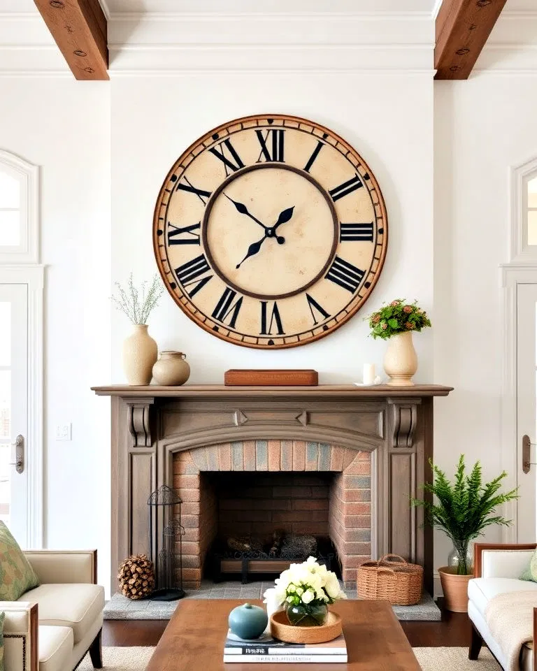 vintage clock above fireplace