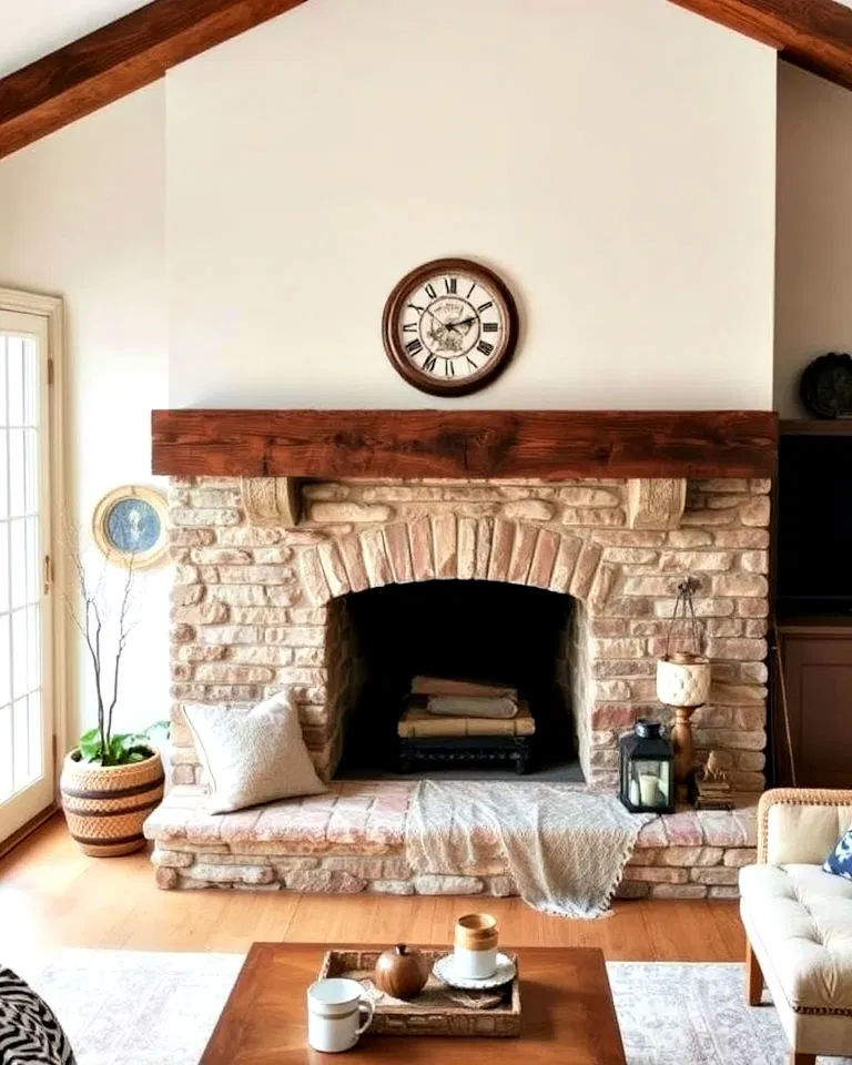 reclaimed wood beam mantel
