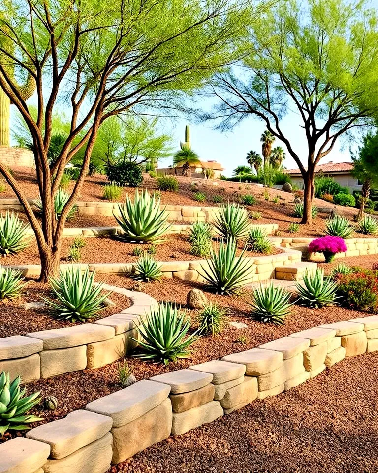 Retaining walls with desert plants