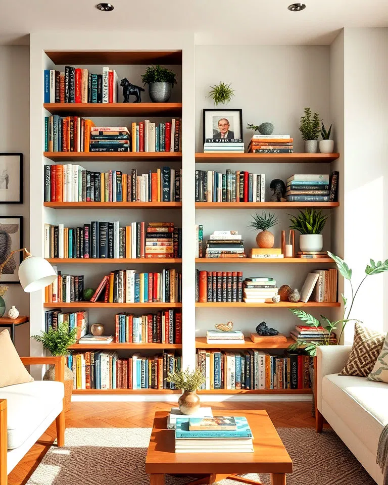 Creative book displays in eclectic interiors